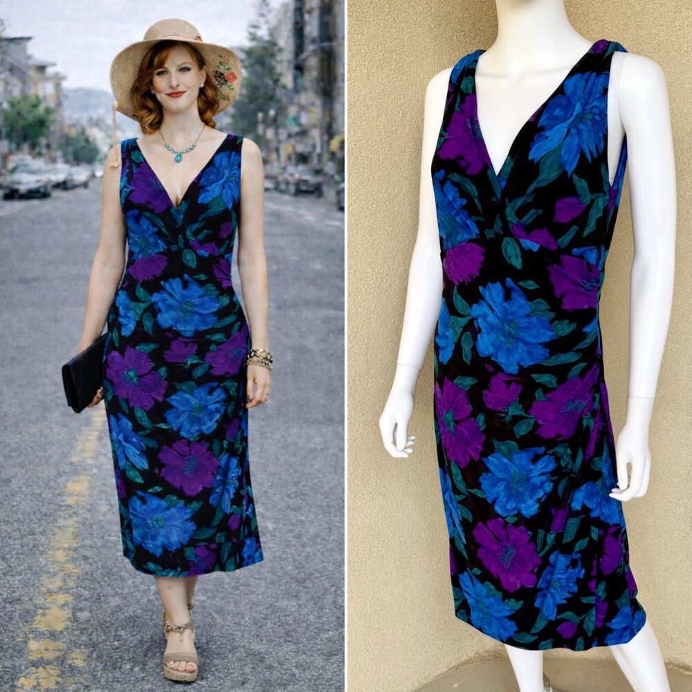 Quiet Luxury Electric Floral 90s Bodycon Dress